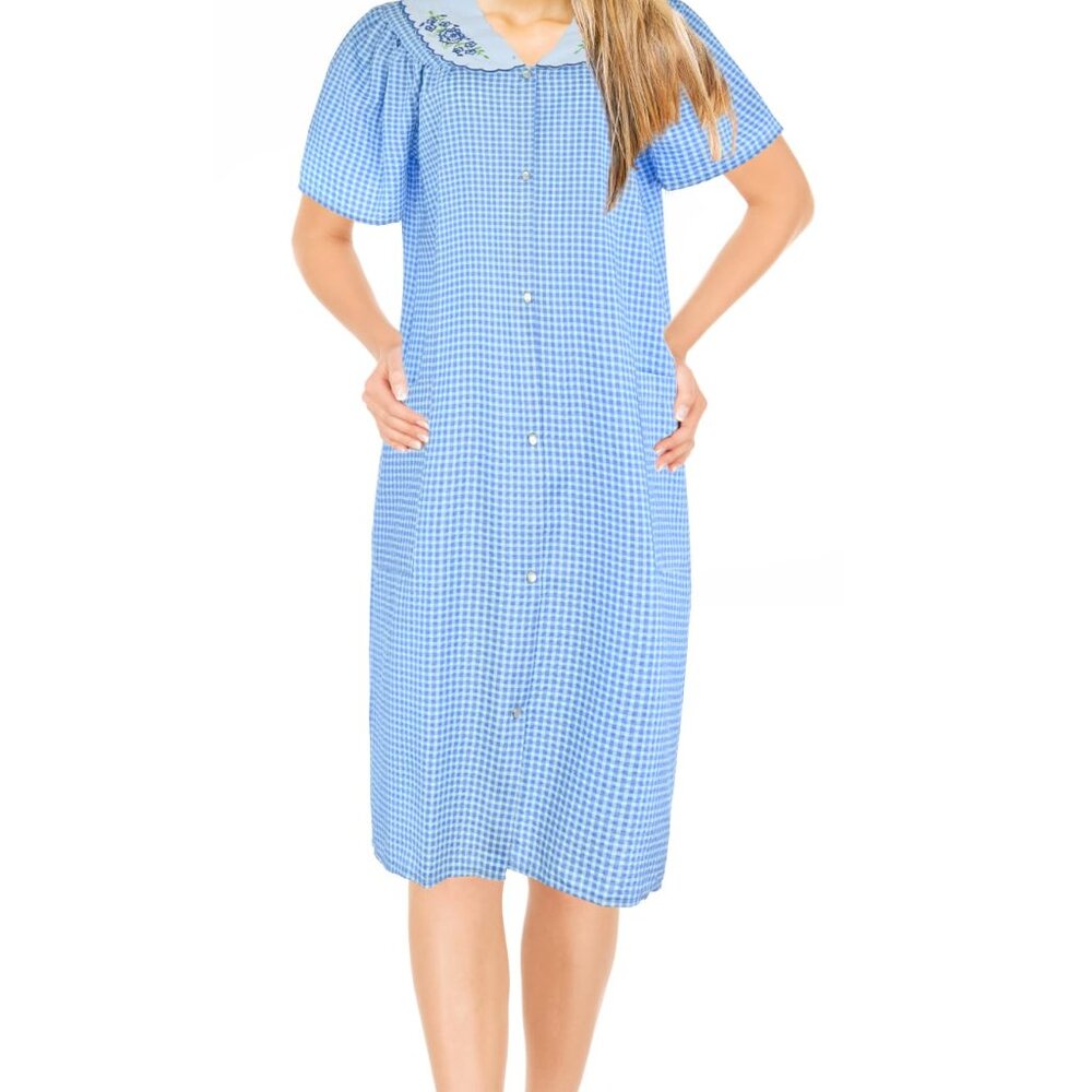 JEFFRICO House Dresses for Women with Pockets - Lightweight Breathable Blue